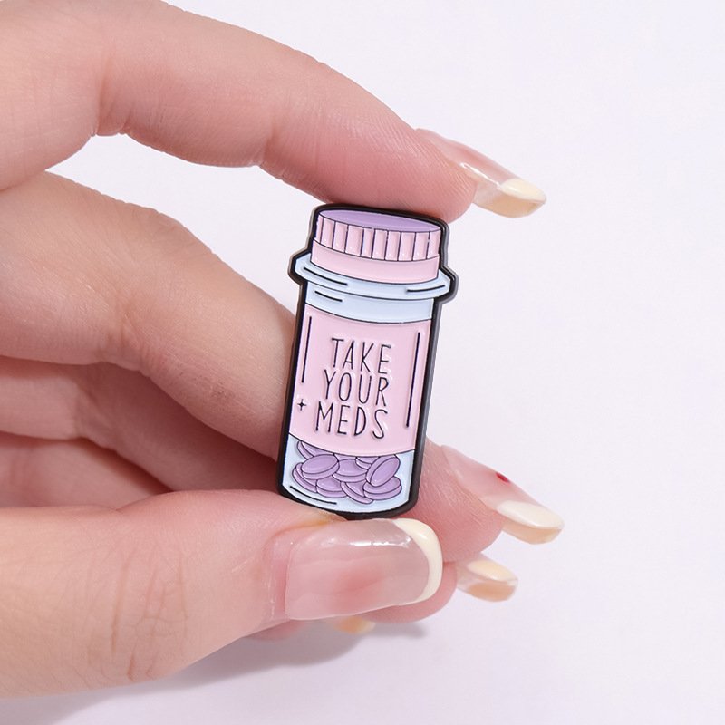 High quality English letters metal badge medicine bottle cartoon soft enamel pins