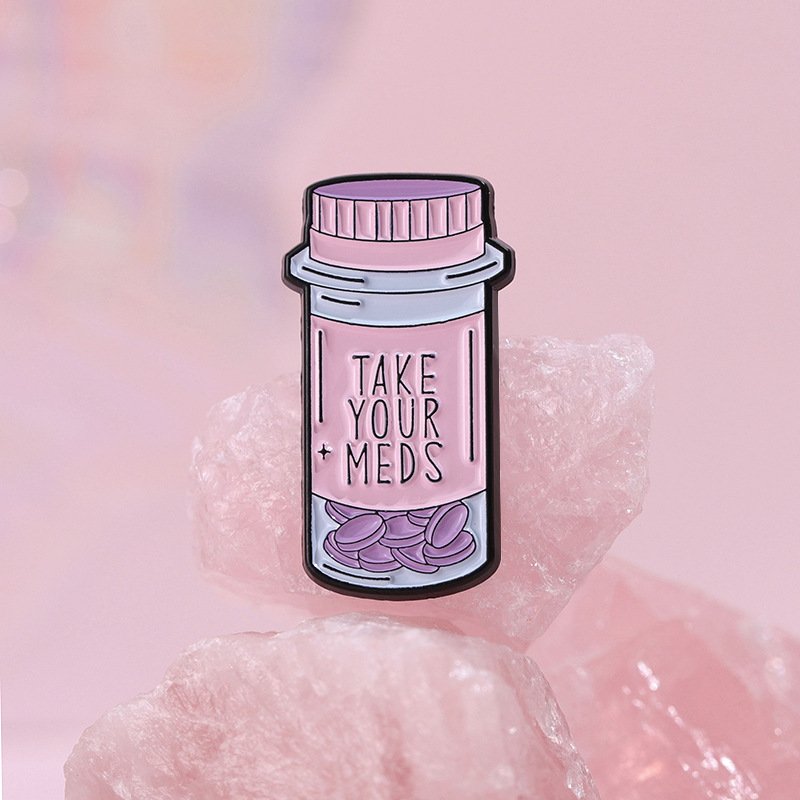 High quality English letters metal badge medicine bottle cartoon soft enamel pins