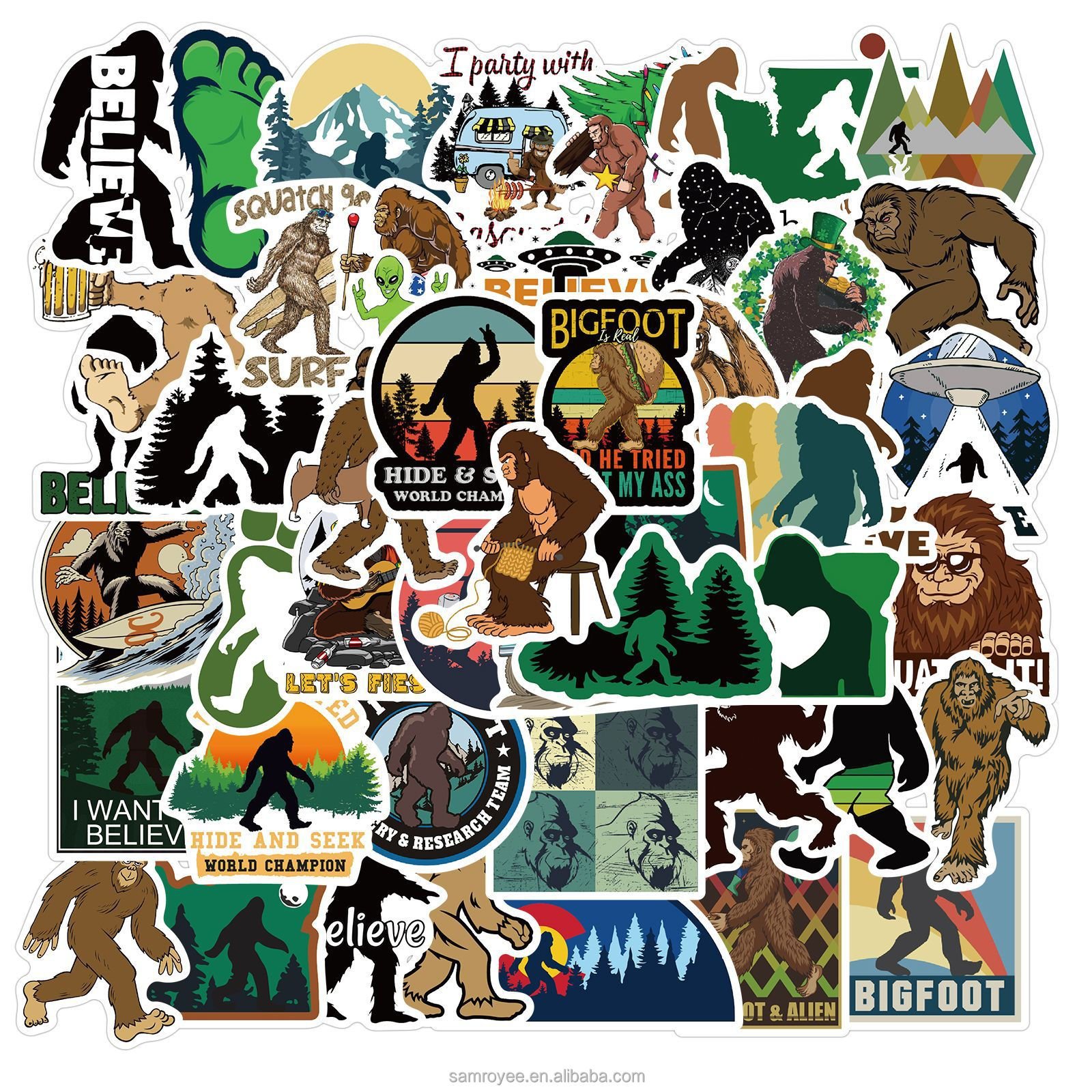 50Pcs Outdoor Bigfoot Sasquatch Sticker For Waterbottles Luggage Laptop Savage Big Foot Stickers