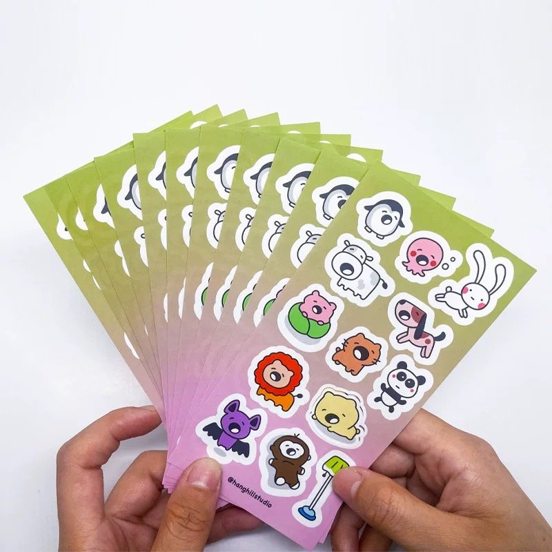 Personalized Private Waterproof Adhesive Vinyl Label Logo Cartoon Kiss Cut Sticker Paper Custom Printing Die Cut Sticker Sheet