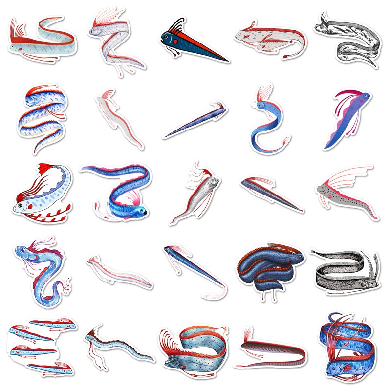 50Pcs High Quality Vinyl Waterproof Cartoon Animal Sticker Decorations Sea Animal Fish Oarfish Sticker