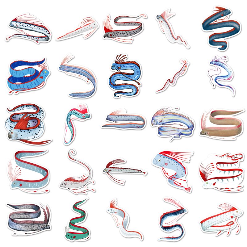 50Pcs High Quality Vinyl Waterproof Cartoon Animal Sticker Decorations Sea Animal Fish Oarfish Sticker