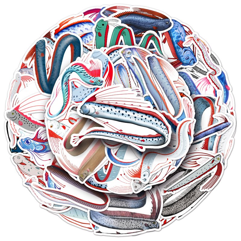 50Pcs High Quality Vinyl Waterproof Cartoon Animal Sticker Decorations Sea Animal Fish Oarfish Sticker