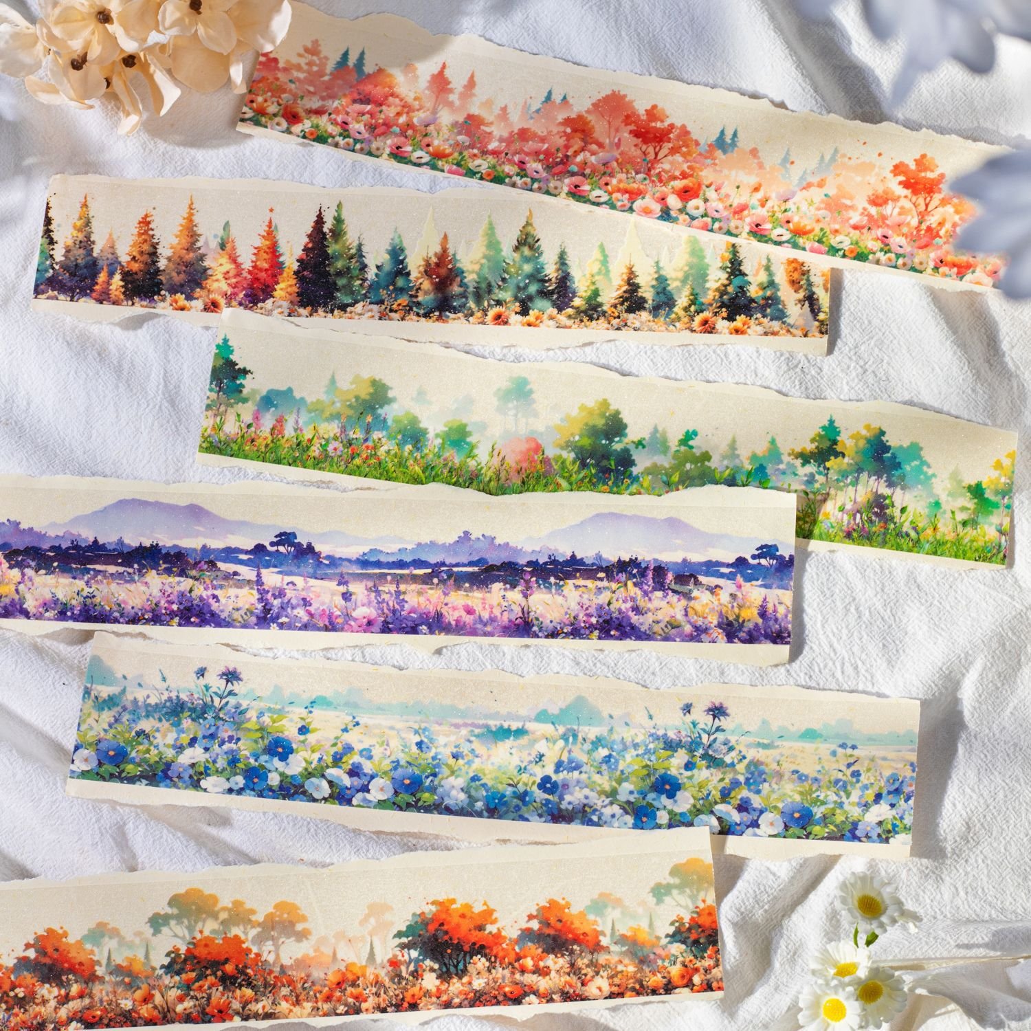 1 roll/piece PET sticker tape, healing the soul, wilderness series, DIY landscaping materials, recycling stickers, 6 styles