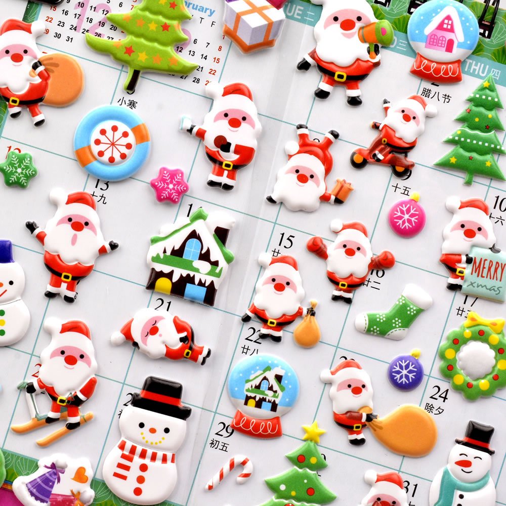 Ready To Ship Christmas Gift Cute Decoration Cartoon 3D Puffy Stickers Merry Christmas Bubble New Year Stickers For Kids