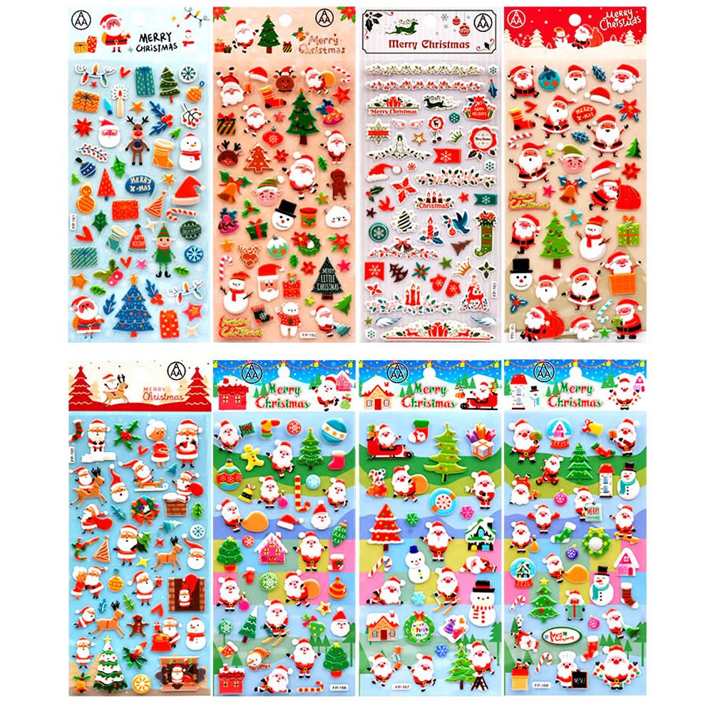 Ready To Ship Christmas Gift Cute Decoration Cartoon 3D Puffy Stickers Merry Christmas Bubble New Year Stickers For Kids