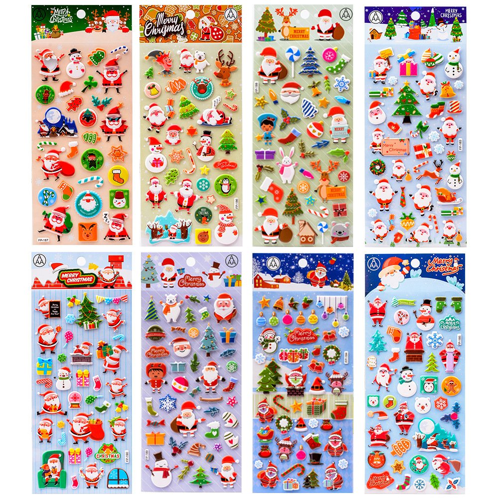 Ready To Ship Christmas Gift Cute Decoration Cartoon 3D Puffy Stickers Merry Christmas Bubble New Year Stickers For Kids