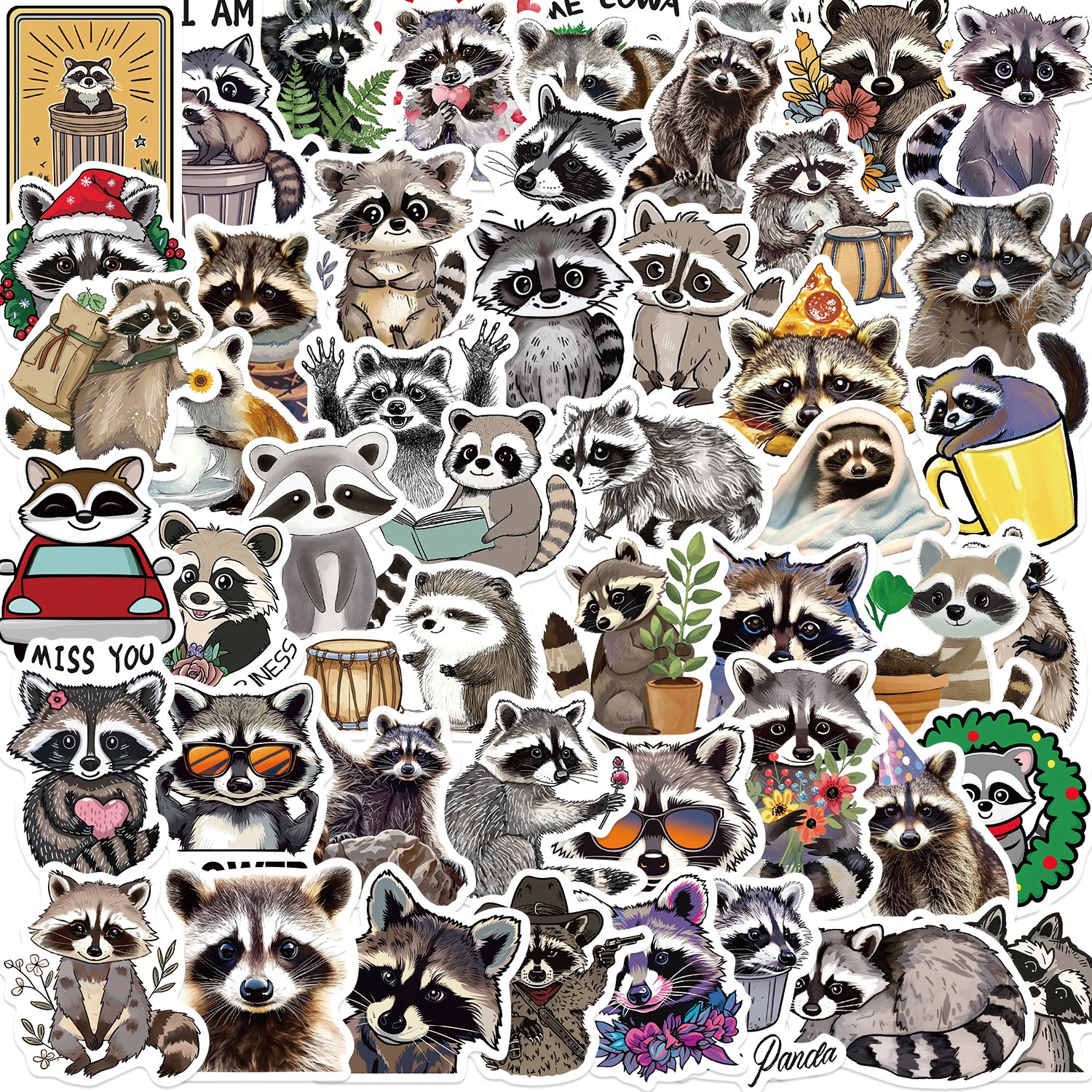 50pcs Cartoon Raccoon Graffiti Stickers Diy Laptop Phone Case Luggage Diary Decoration Waterproof Toys Gift Decal Wholesale
