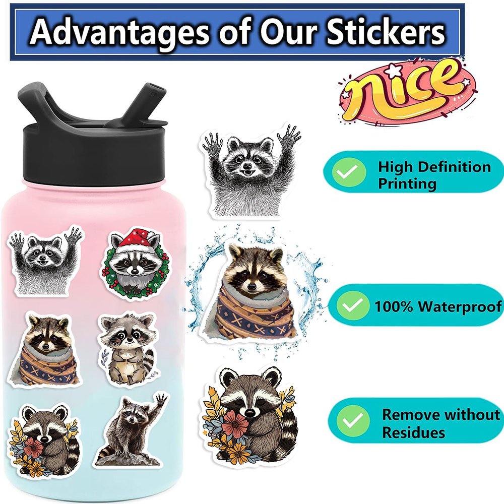50pcs Cartoon Raccoon Graffiti Stickers Diy Laptop Phone Case Luggage Diary Decoration Waterproof Toys Gift Decal Wholesale