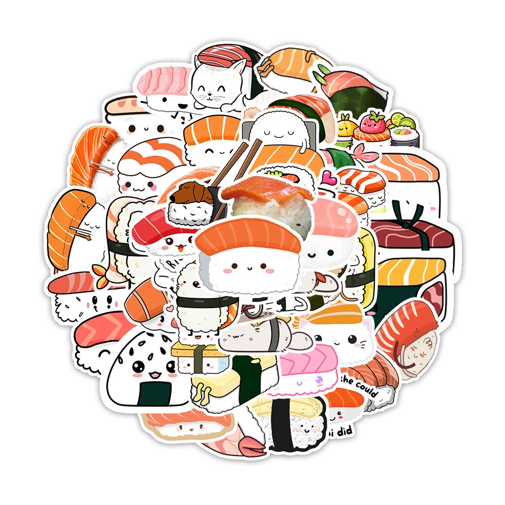 54pcs funny sushi PVC waterproof graffiti decorative sticker pack for kids laptop phone bike car guitar notebook