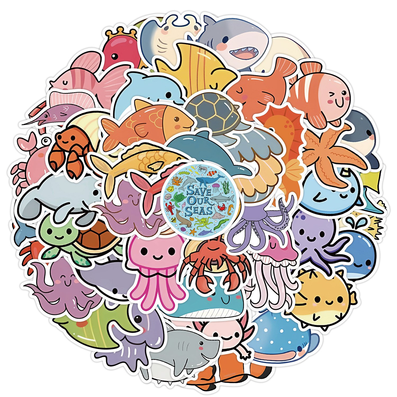 50Pcs Cute Marine Animals Cartoon Stickers For Refrigerator Book Decor Kids Learning Toy Sticker