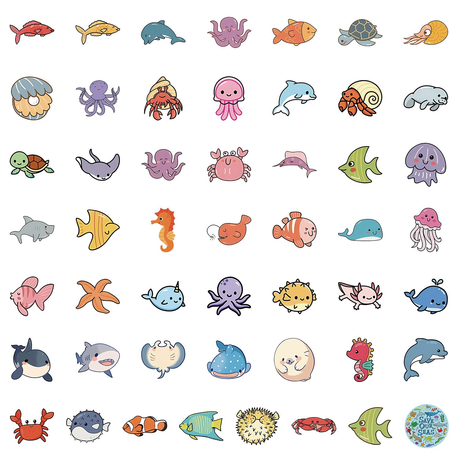 50Pcs Cute Marine Animals Cartoon Stickers For Refrigerator Book Decor Kids Learning Toy Sticker