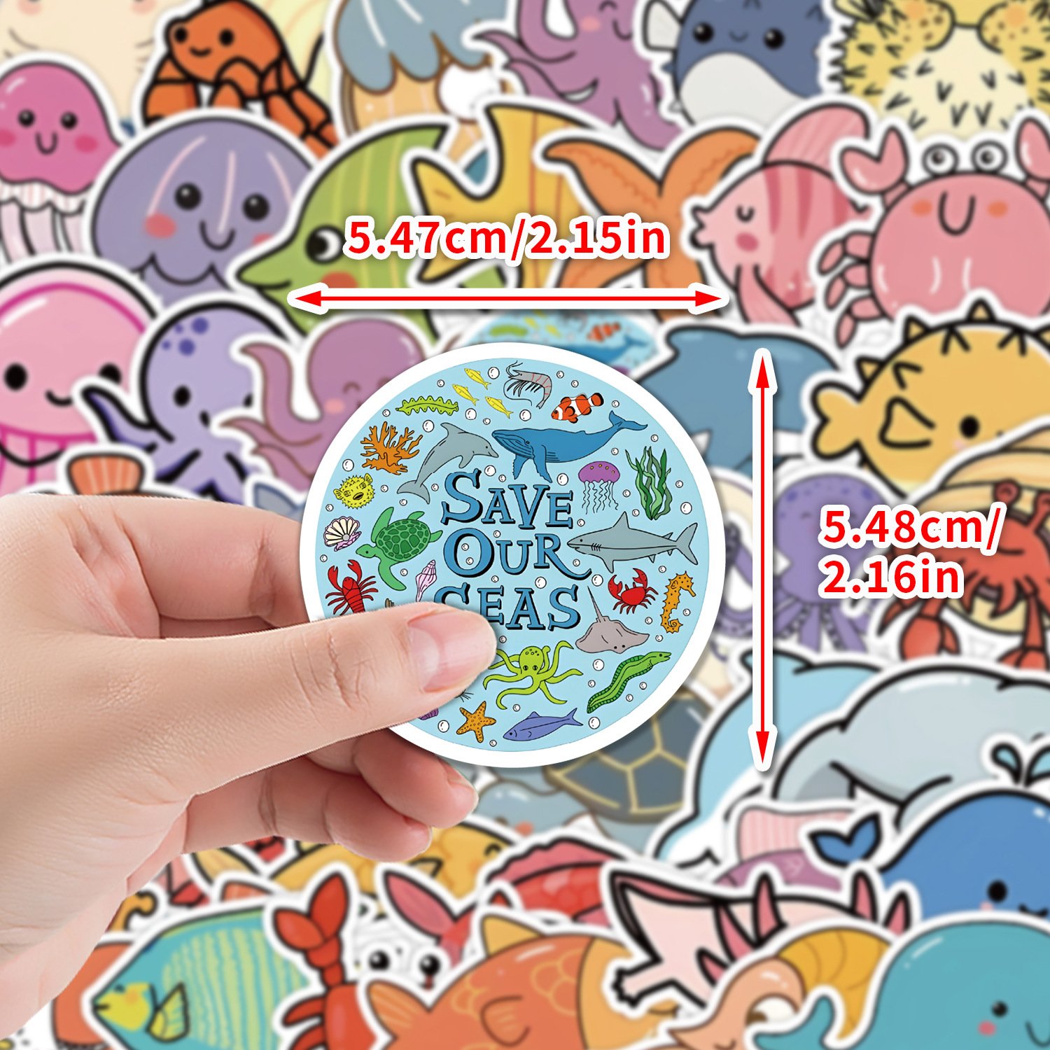 50Pcs Cute Marine Animals Cartoon Stickers For Refrigerator Book Decor Kids Learning Toy Sticker