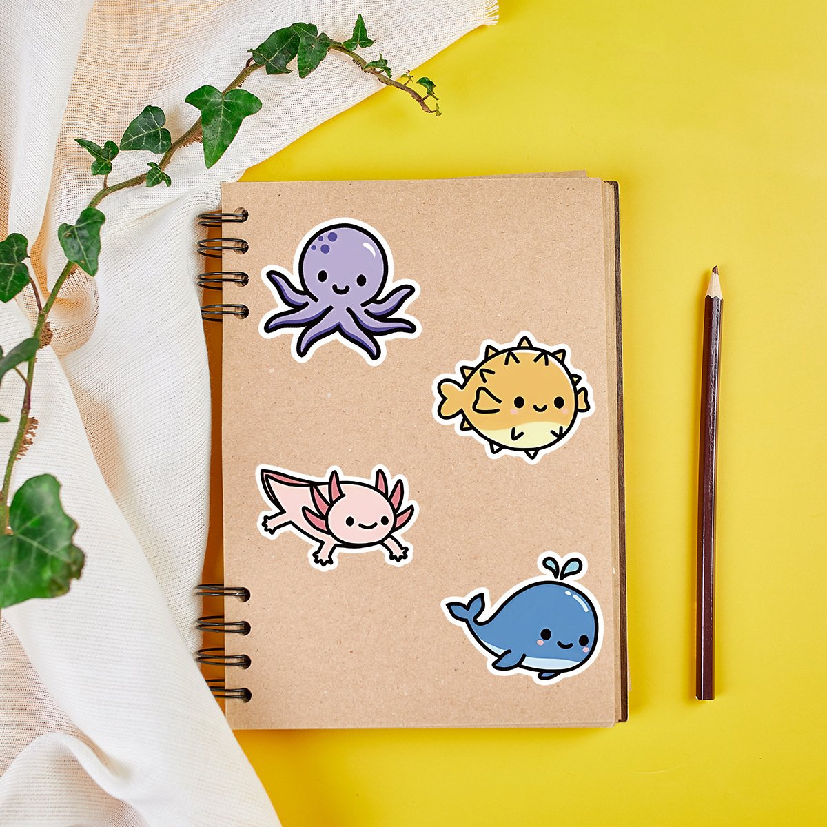 50Pcs Cute Marine Animals Cartoon Stickers For Refrigerator Book Decor Kids Learning Toy Sticker