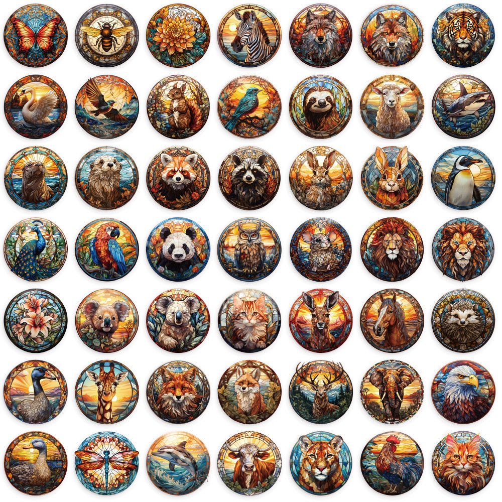 50 Pcs Transparent cartoon colorful glass ball animal sticker bag waterproof PET hand account decoration guitar notebook