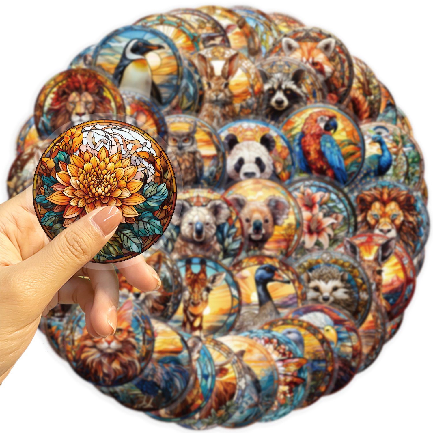 50 Pcs Transparent cartoon colorful glass ball animal sticker bag waterproof PET hand account decoration guitar notebook