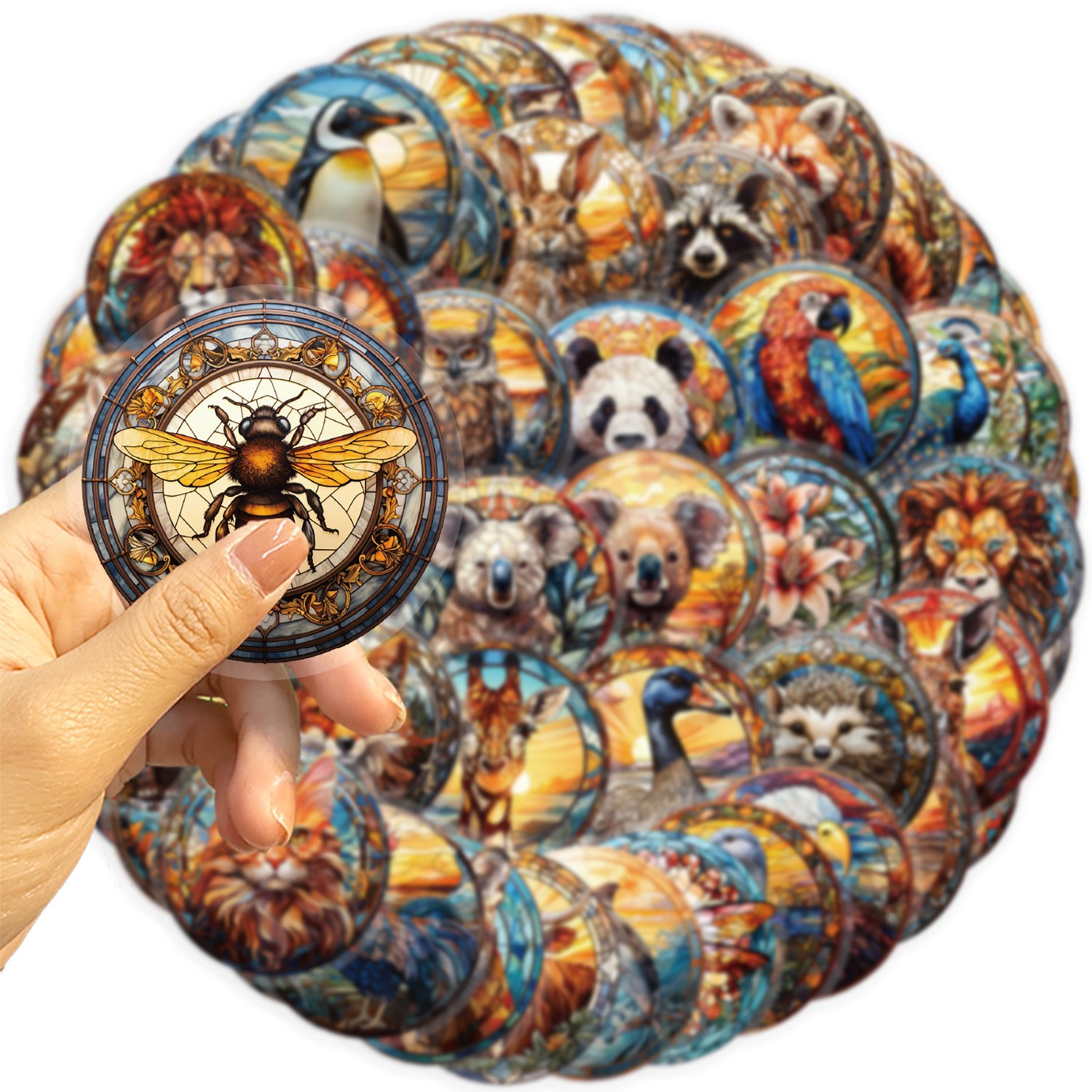 50 Pcs Transparent cartoon colorful glass ball animal sticker bag waterproof PET hand account decoration guitar notebook