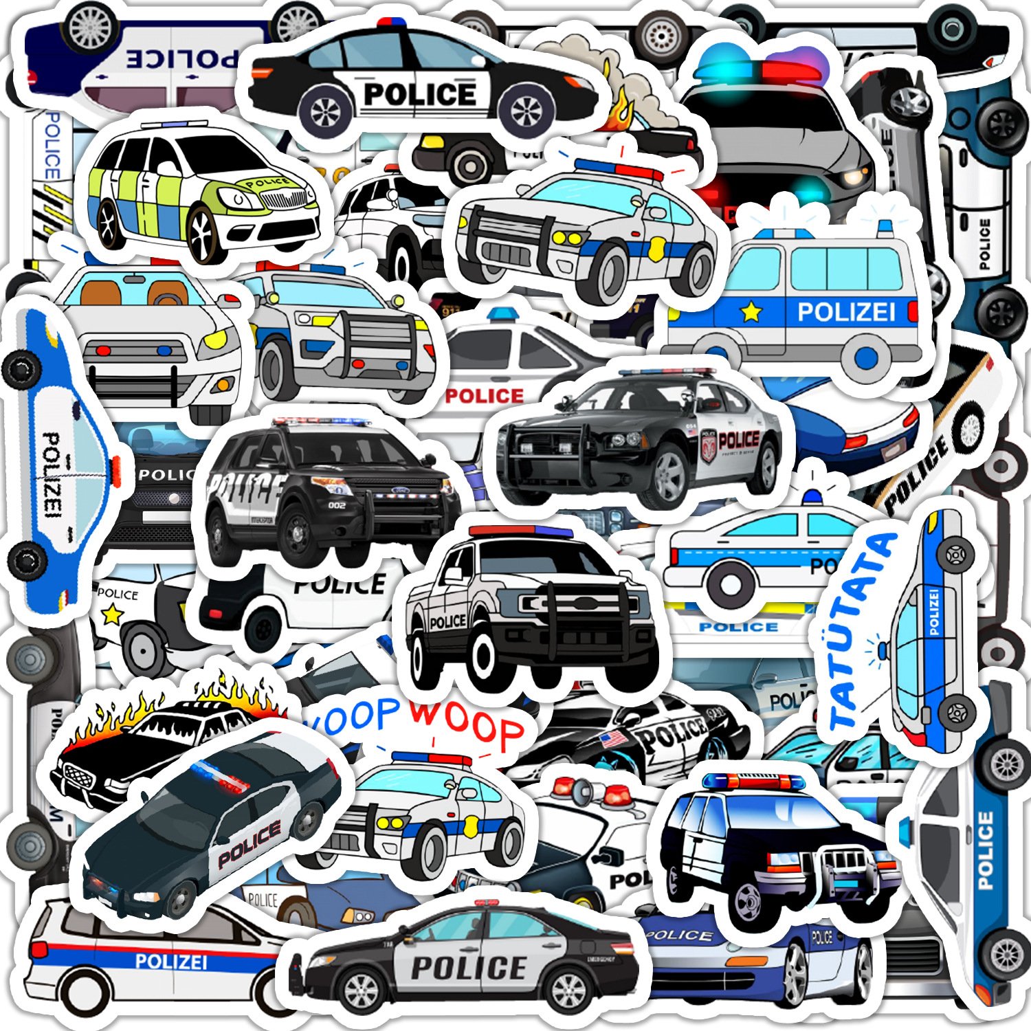 Children's Cartoon Police Car Stickers Waterproof and Promotional for Mobile Phones Laptops Handbags Decorations