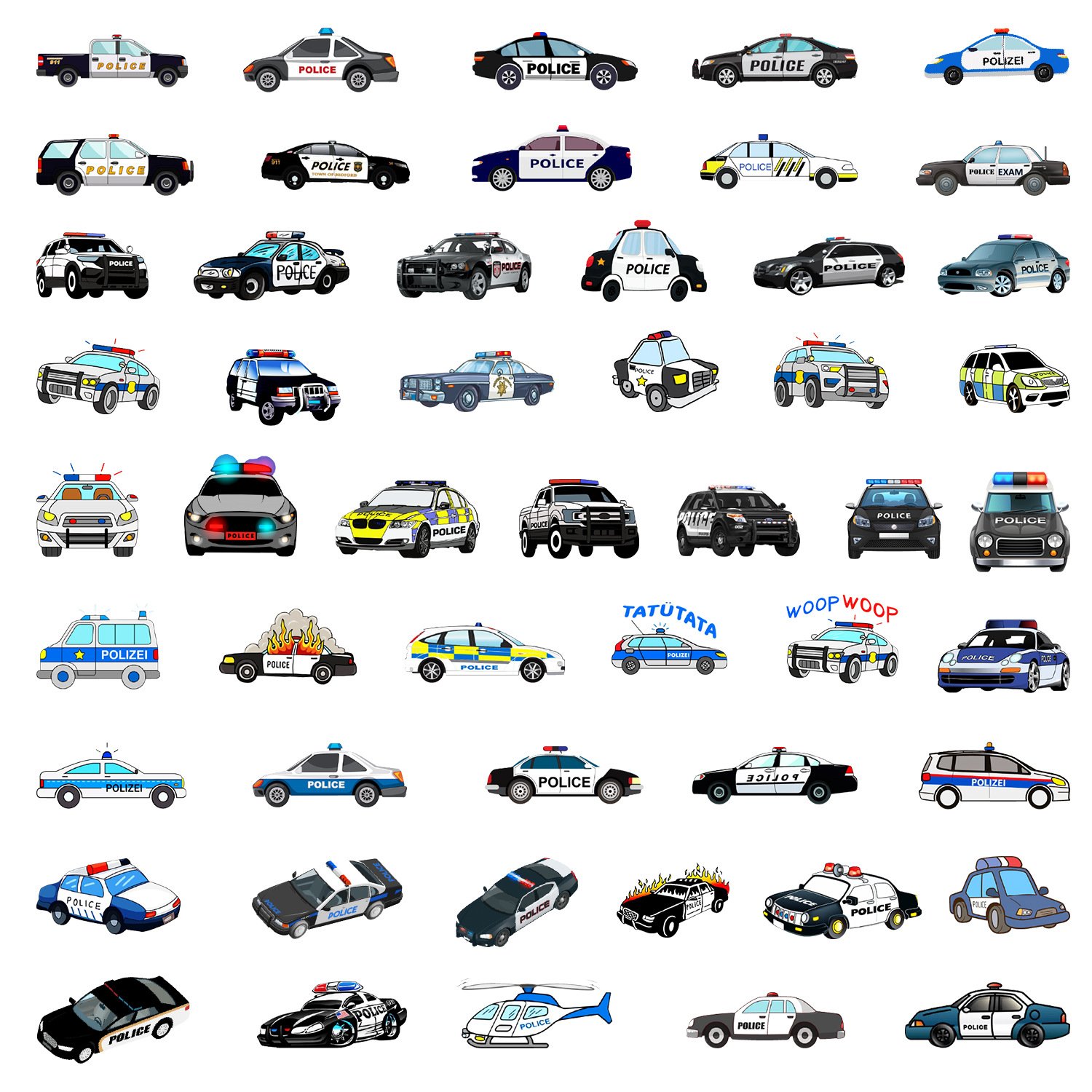 Children's Cartoon Police Car Stickers Waterproof and Promotional for Mobile Phones Laptops Handbags Decorations