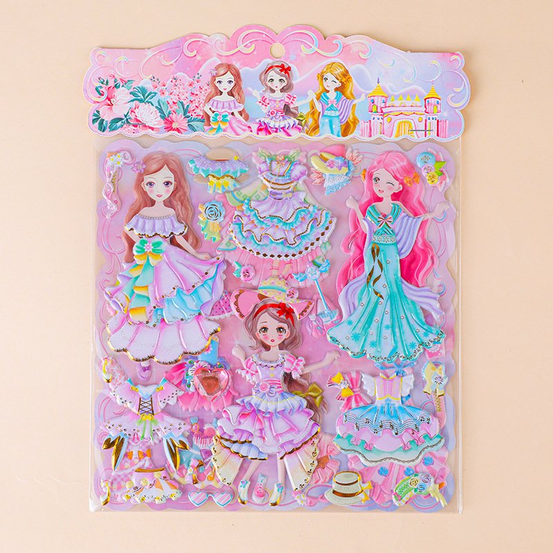 Custom Princess Dress Up Girl Stickers Puff Stickers 3D Cute Aesthetic Decorative Cartoon Foam Stickers