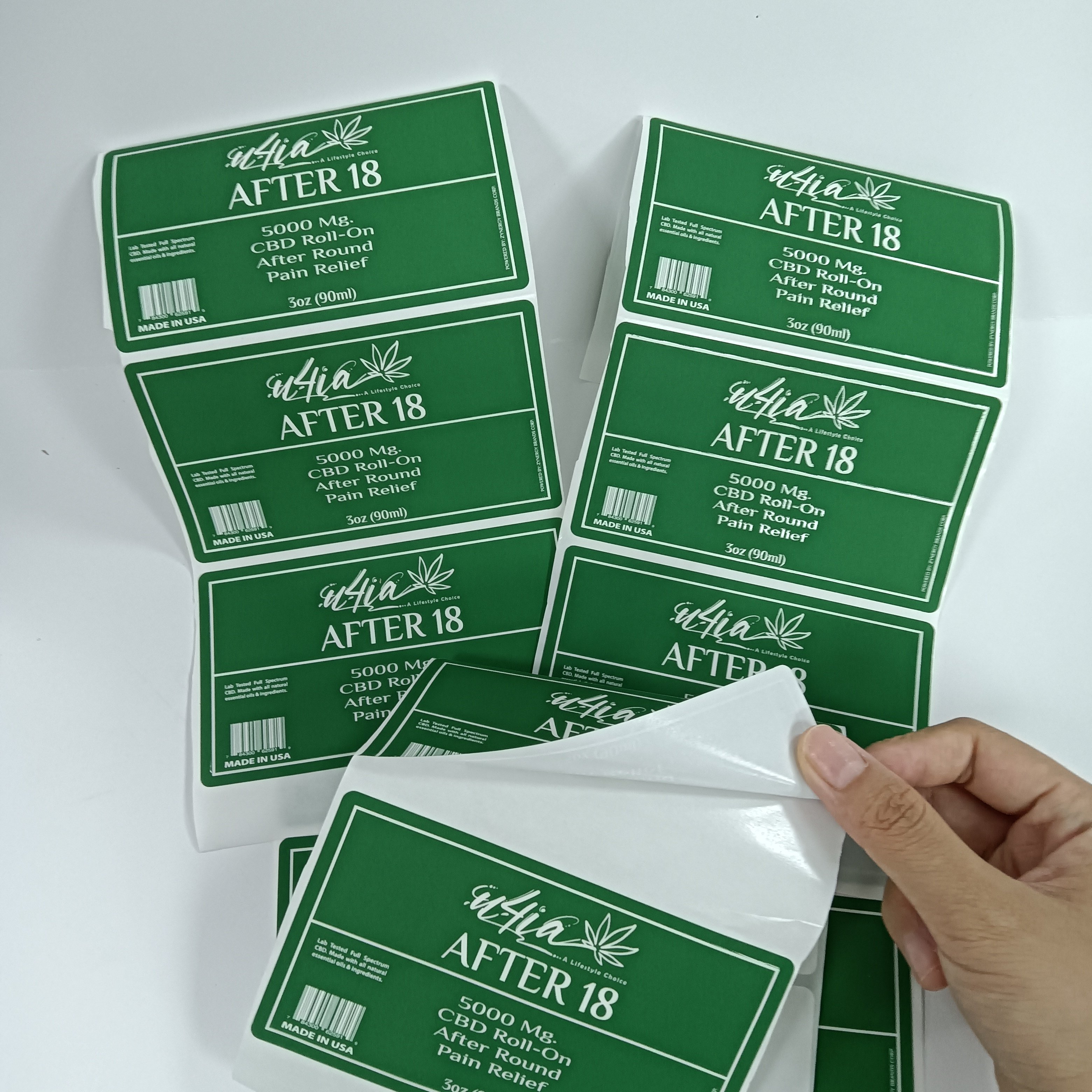 Green velvet textured luxury paper with spot UV labels vinyl stickers individual custom hologram logo sticker