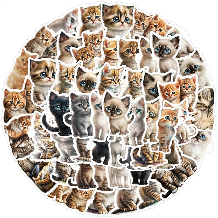 Hot Selling Art Decals Animal Children Kitten Pet Sticker For Bottle Notebook Laptop Decorative Stickers