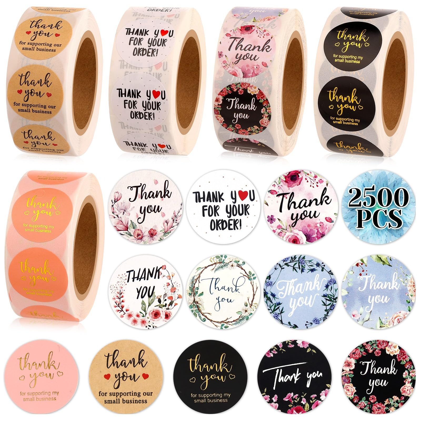 Thank You Stickers Seal Labels Holographic Waterproof Gold Foil Decorative Stickers For Handmade Wedding Gift Labels