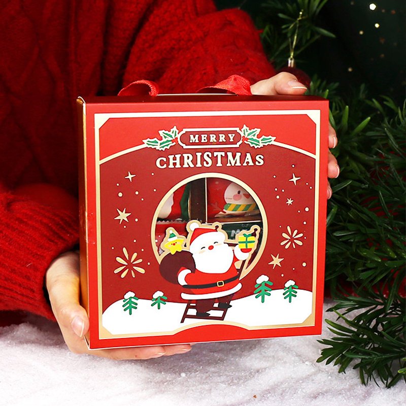 Custom design christmas gift food packaging boxes with hand rope