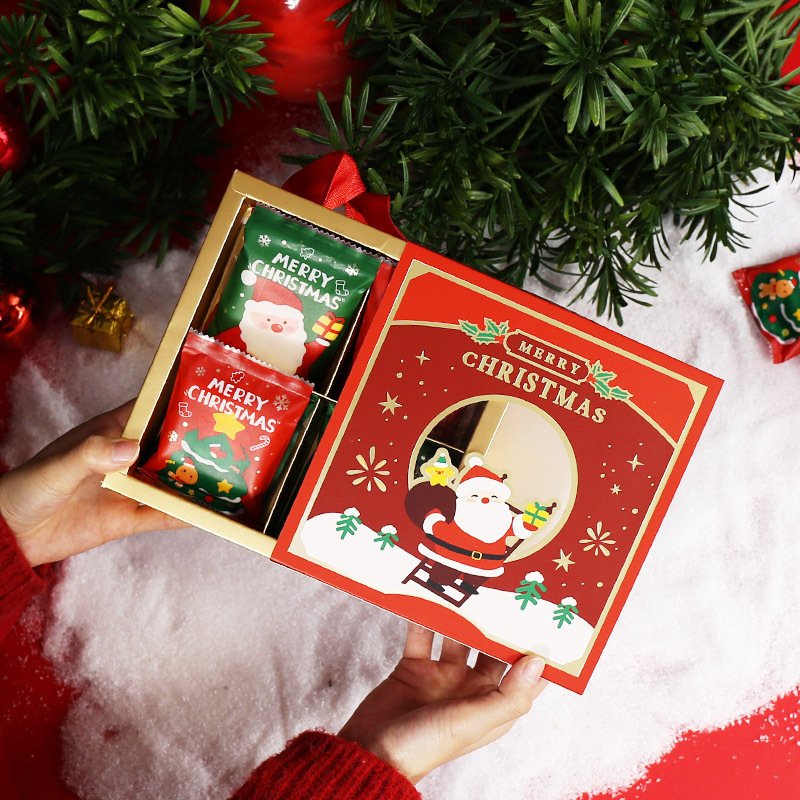 Custom design christmas gift food packaging boxes with hand rope