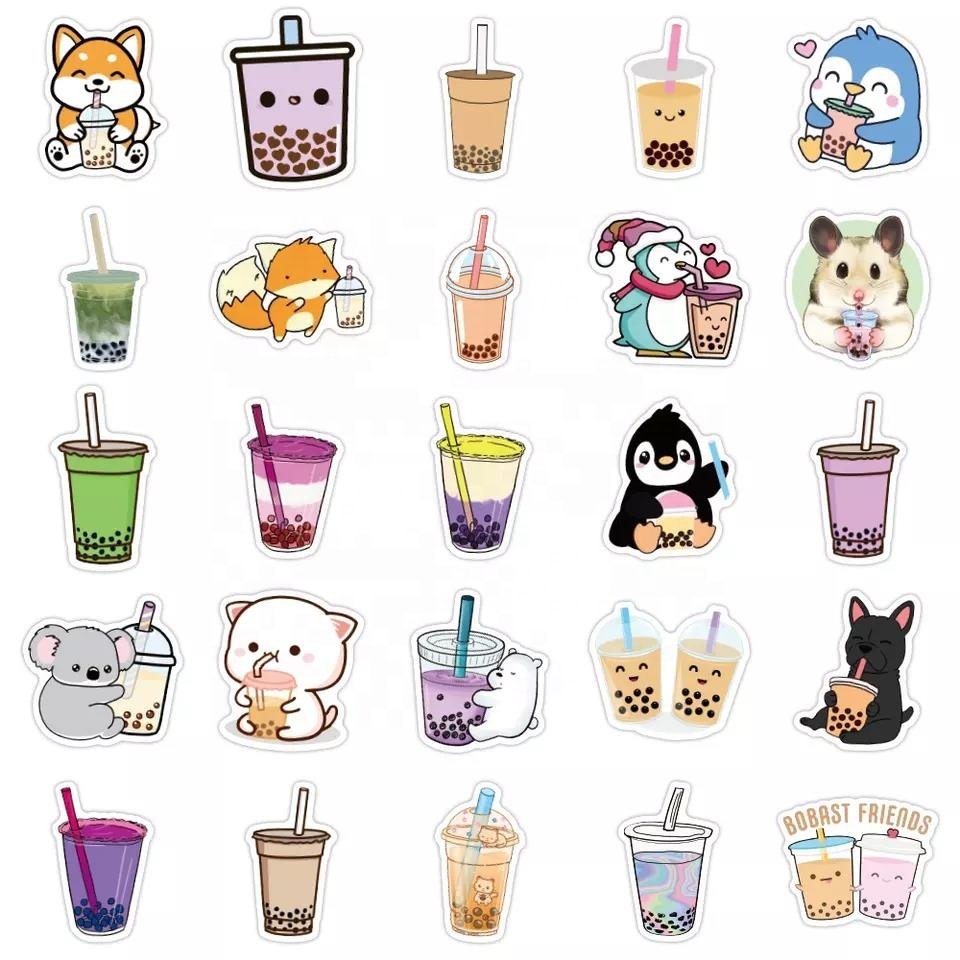 50Pcs Bubble Tea Cute Boba Graffiti Waterproof PVC Random Stickers For Girl Kids Notebook phone Luggage Laptop