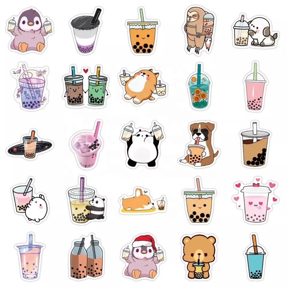 50Pcs Bubble Tea Cute Boba Graffiti Waterproof PVC Random Stickers For Girl Kids Notebook phone Luggage Laptop