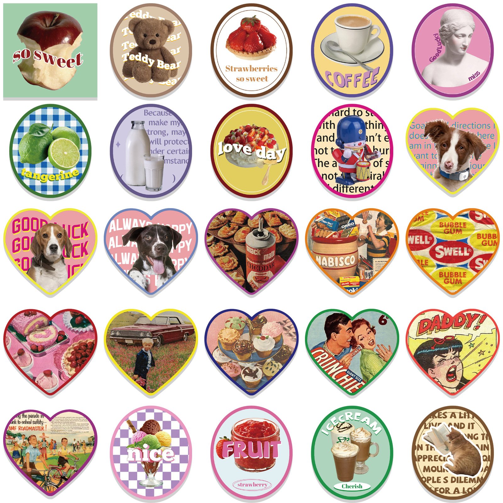 50PCS kiss cut sticker pack vintage Printed Waterproof Die Cut sticker sheets decorative sticker
