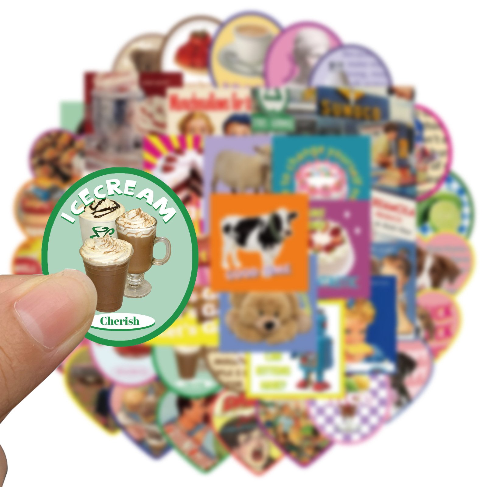 50PCS kiss cut sticker pack vintage Printed Waterproof Die Cut sticker sheets decorative sticker