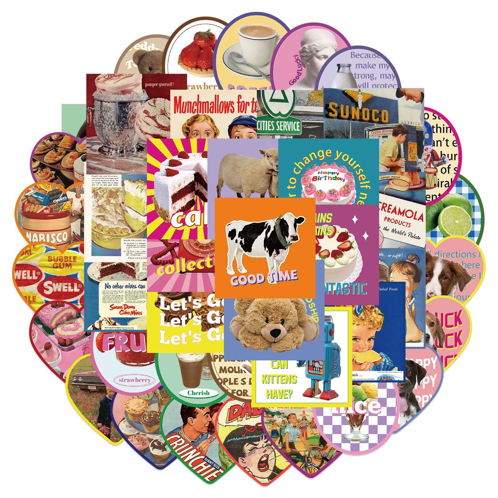 50PCS kiss cut sticker pack vintage Printed Waterproof Die Cut sticker sheets decorative sticker