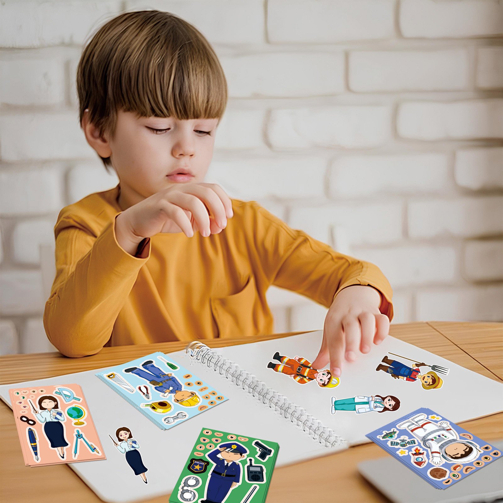 Children's Cartoon Female Career DIY Paper Stickers Career Change Face Stickers for Kids DIY Decoration