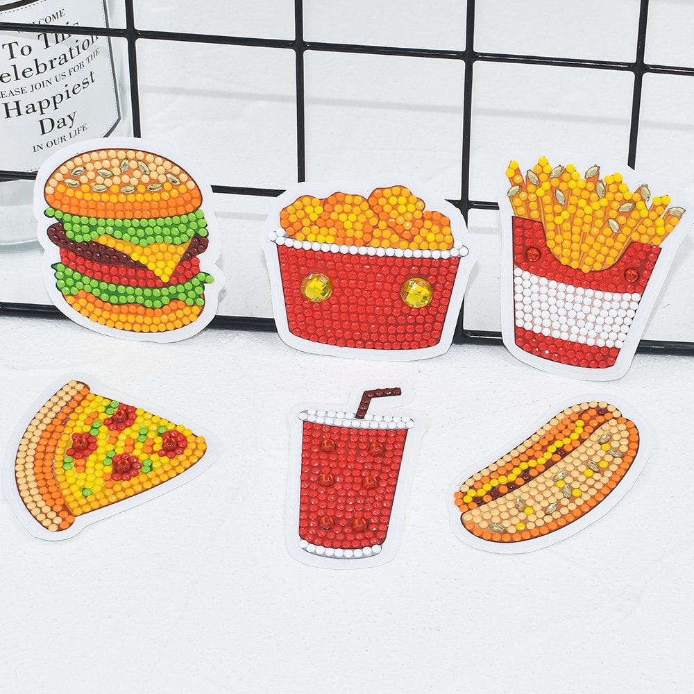Wholesale Customized Diamond Painting Stickers Food Cartoon Sticker for Notebooks Cups Decor