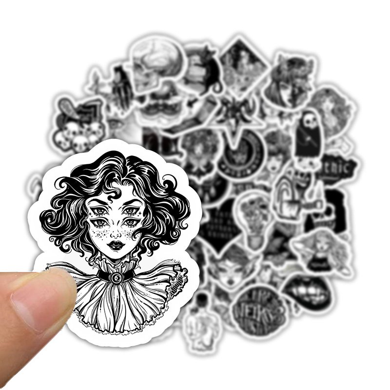 50 PCS Goth Stickers Horror Gothic Cool Punk Graffiti Black White Stickers for Laptop Luggage Water bottle