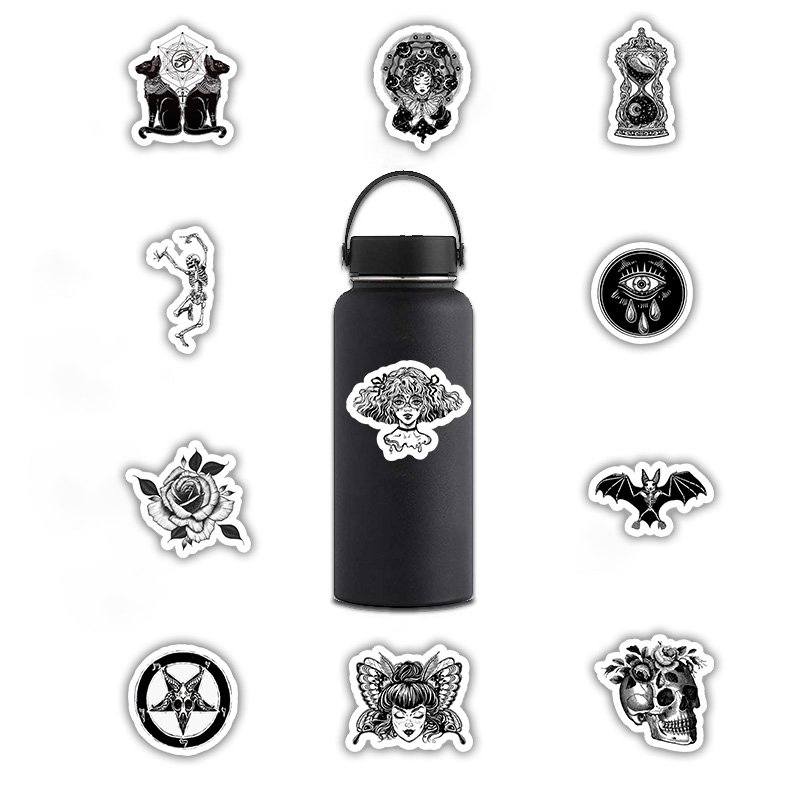 50 PCS Goth Stickers Horror Gothic Cool Punk Graffiti Black White Stickers for Laptop Luggage Water bottle
