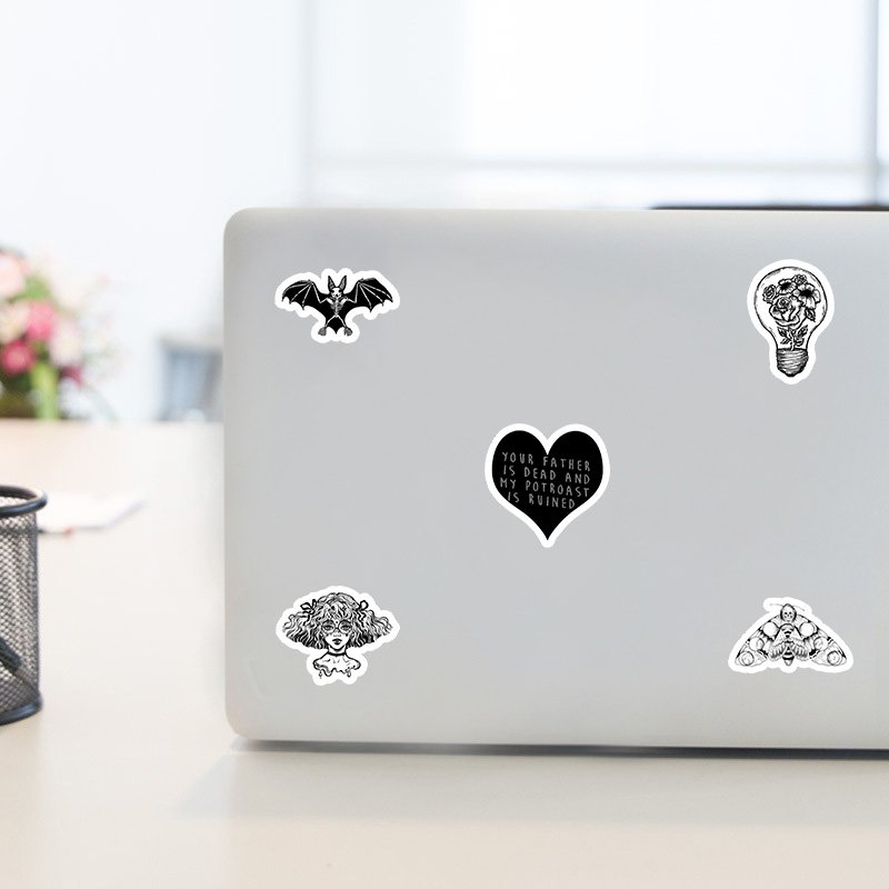 50 PCS Goth Stickers Horror Gothic Cool Punk Graffiti Black White Stickers for Laptop Luggage Water bottle