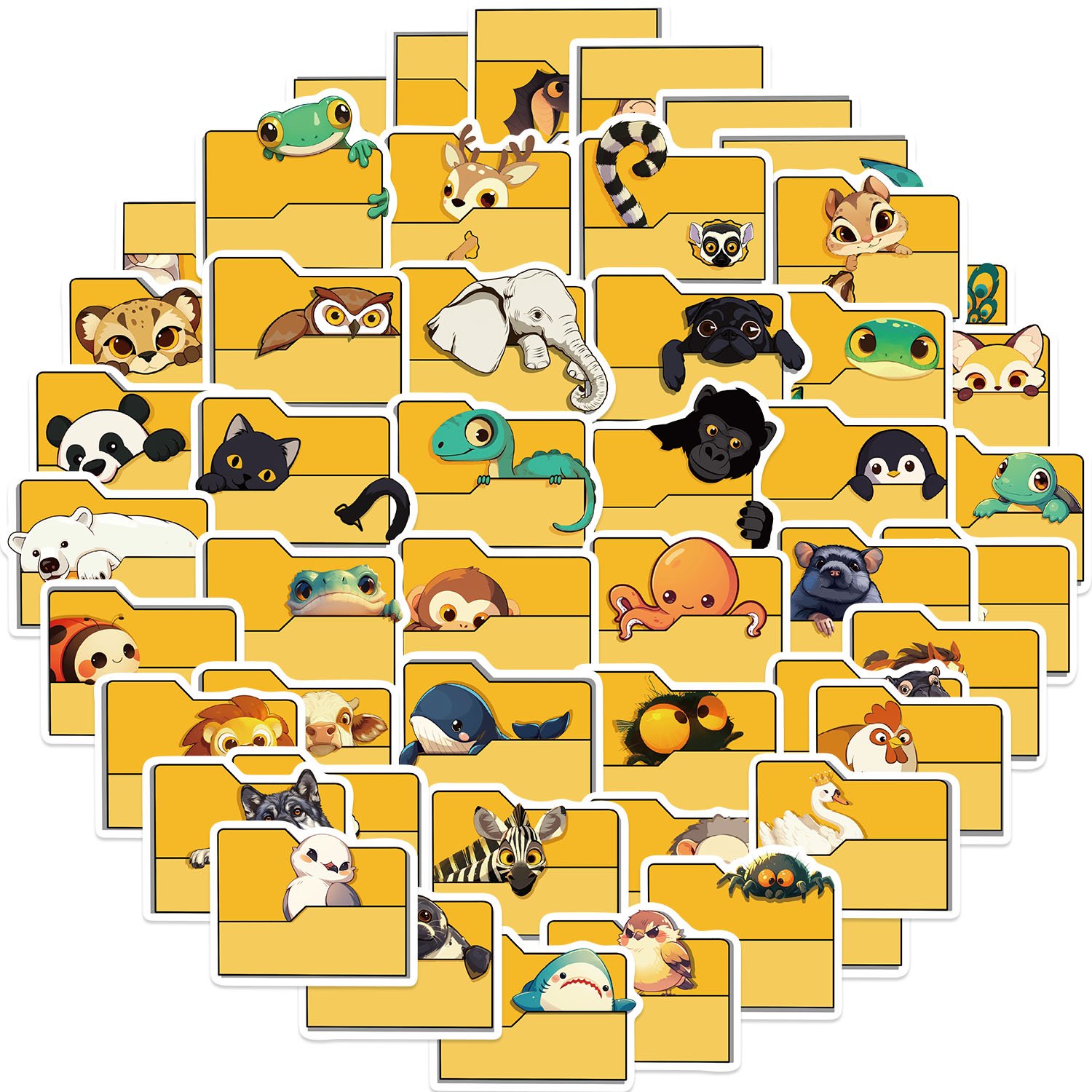 50pcs The Animals in the Folder Cartoon Stickers Decoration DIY Phone Notebook Suitcase Laptop Fridge Kid Waterproof PVC Sticker