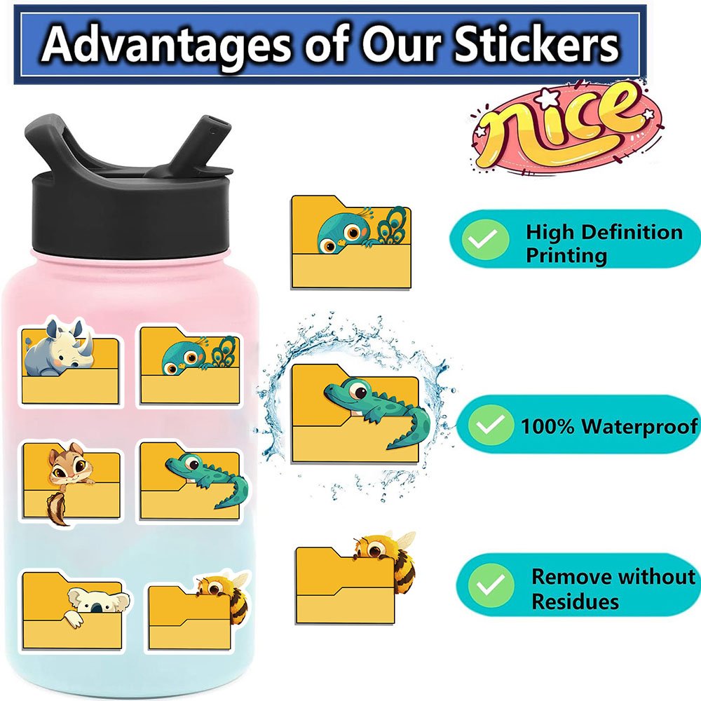50pcs The Animals in the Folder Cartoon Stickers Decoration DIY Phone Notebook Suitcase Laptop Fridge Kid Waterproof PVC Sticker