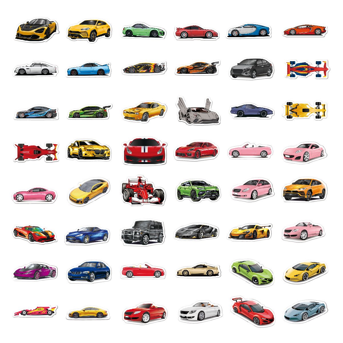 "Wholesale PVC Waterproof Motorcycle Skateboard Stickers 51 Pieces Cool & Decorative Sports Car Cartoons"