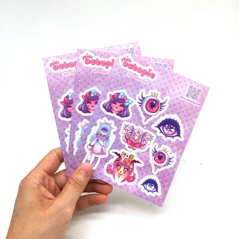 personalized logo custom self adhesive vinyl waterproof kiss cut cartoon sticker sheet printing