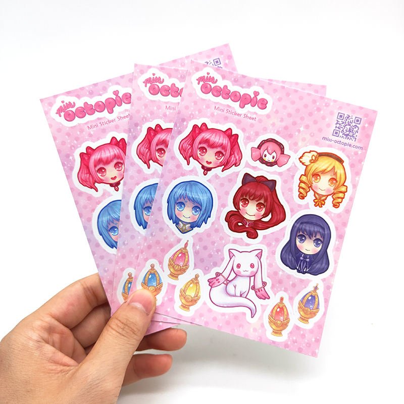 personalized logo custom self adhesive vinyl waterproof kiss cut cartoon sticker sheet printing