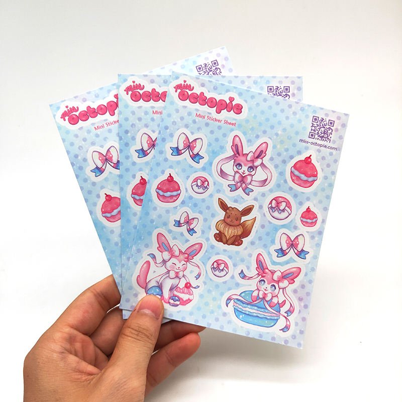 personalized logo custom self adhesive vinyl waterproof kiss cut cartoon sticker sheet printing
