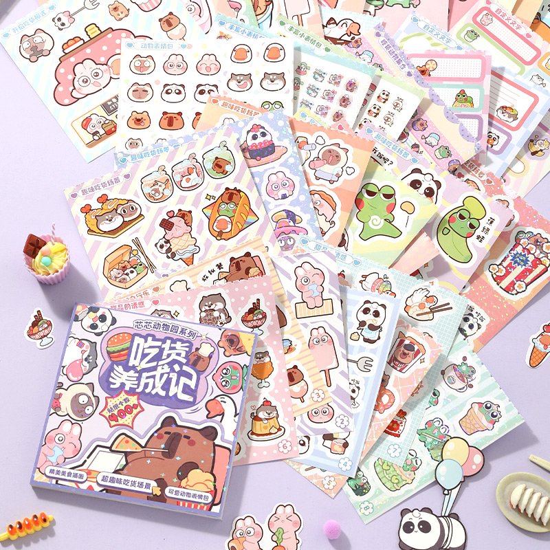 Simno DIY Decorative Journaling Scrapbook Clipping Supplies Cartoon Adhesive Paper Sticker Books 32 Sheets