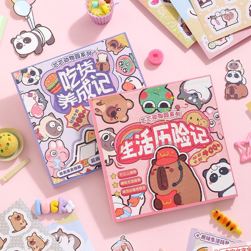 Simno DIY Decorative Journaling Scrapbook Clipping Supplies Cartoon Adhesive Paper Sticker Books 32 Sheets