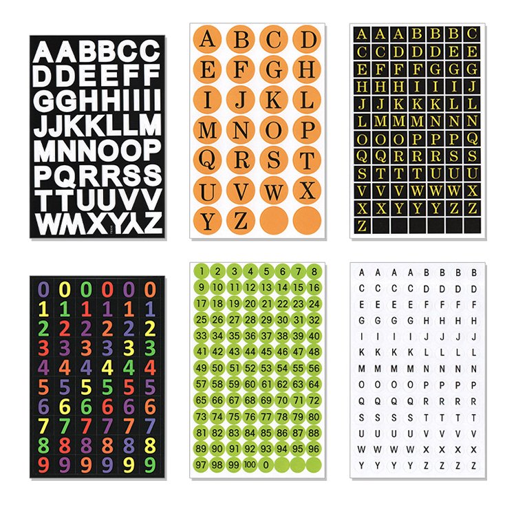 Alphabet Numbers Stickers Black 1" A to Z 0 to 9 Self-Adhesive Sticker for Kids