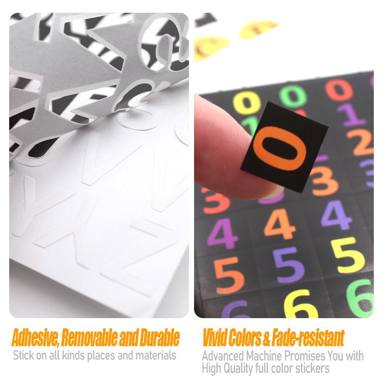 Alphabet Numbers Stickers Black 1" A to Z 0 to 9 Self-Adhesive Sticker for Kids