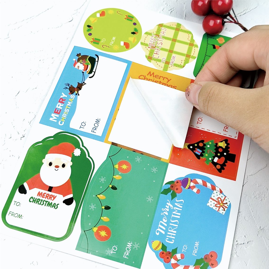 Custom logo Christmas Stickers gift wrap labels adhesive Merry Christmas cartoon die cut stickers printing